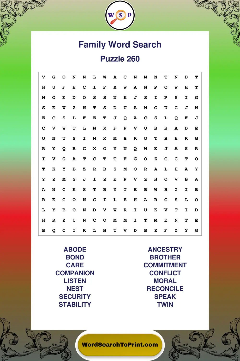Family Word Search Puzzle 260