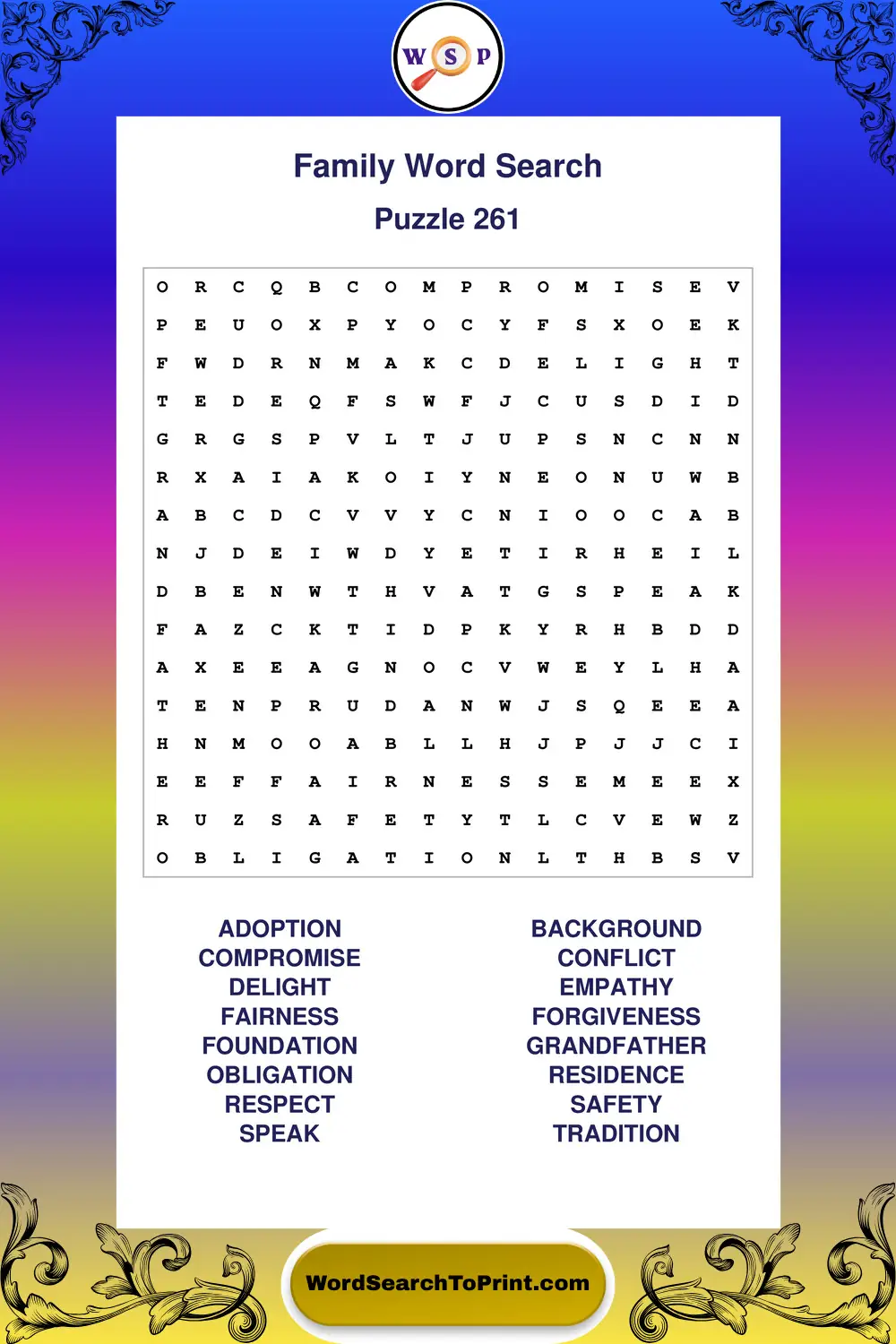 Family Word Search Puzzle 261