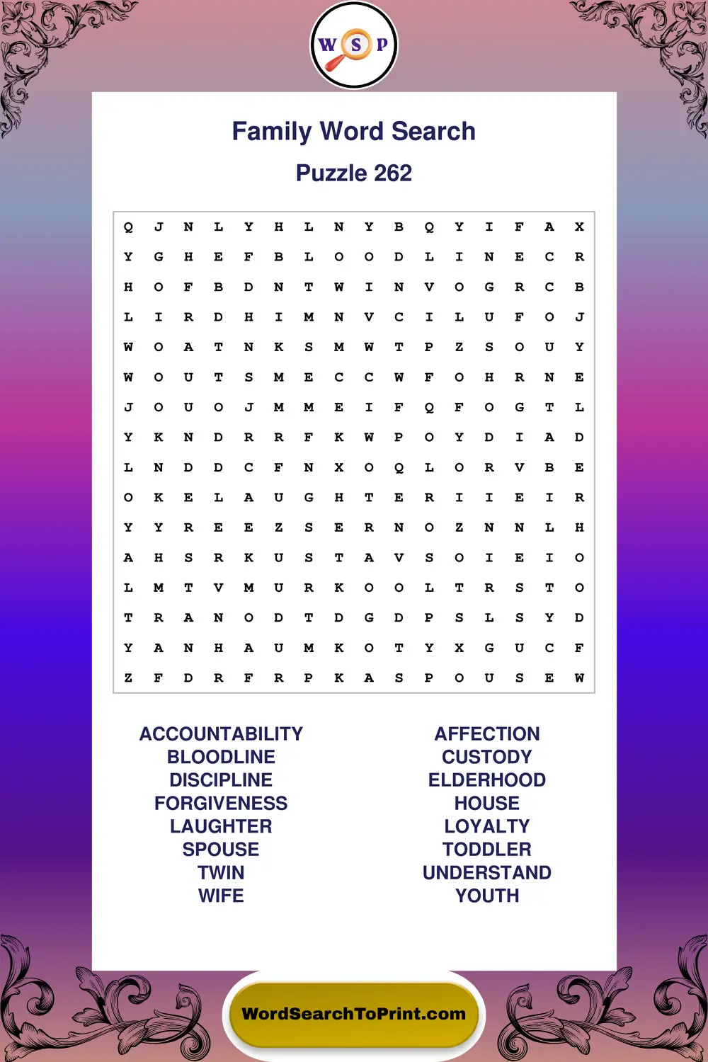 Family Word Search Puzzle 262