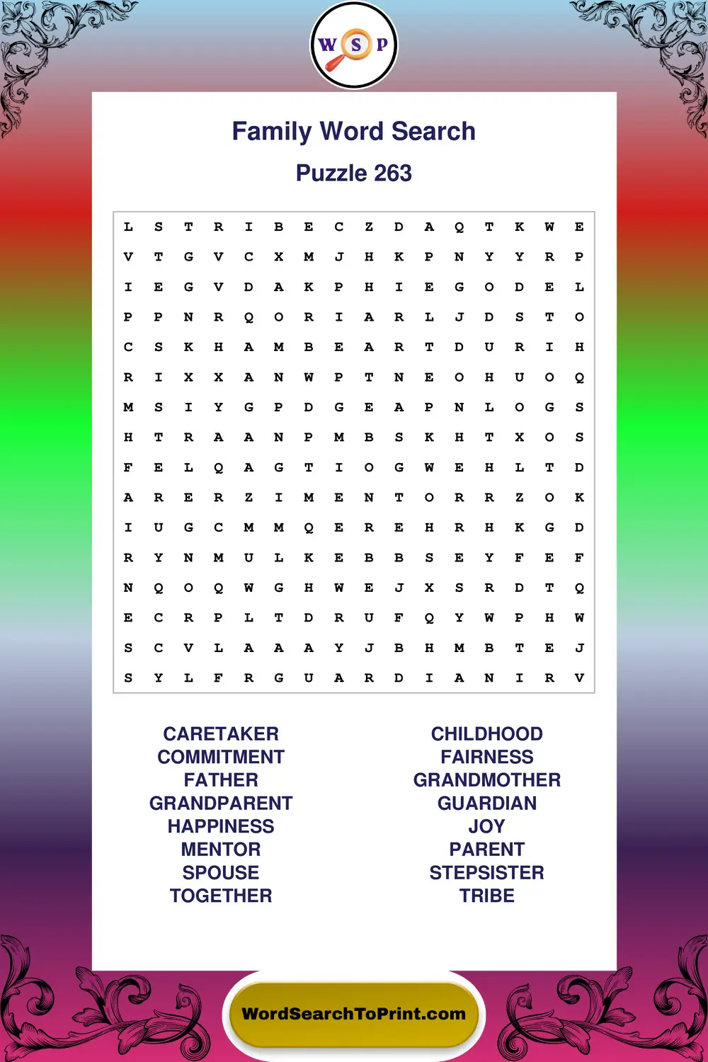 Family Word Search Puzzle 263