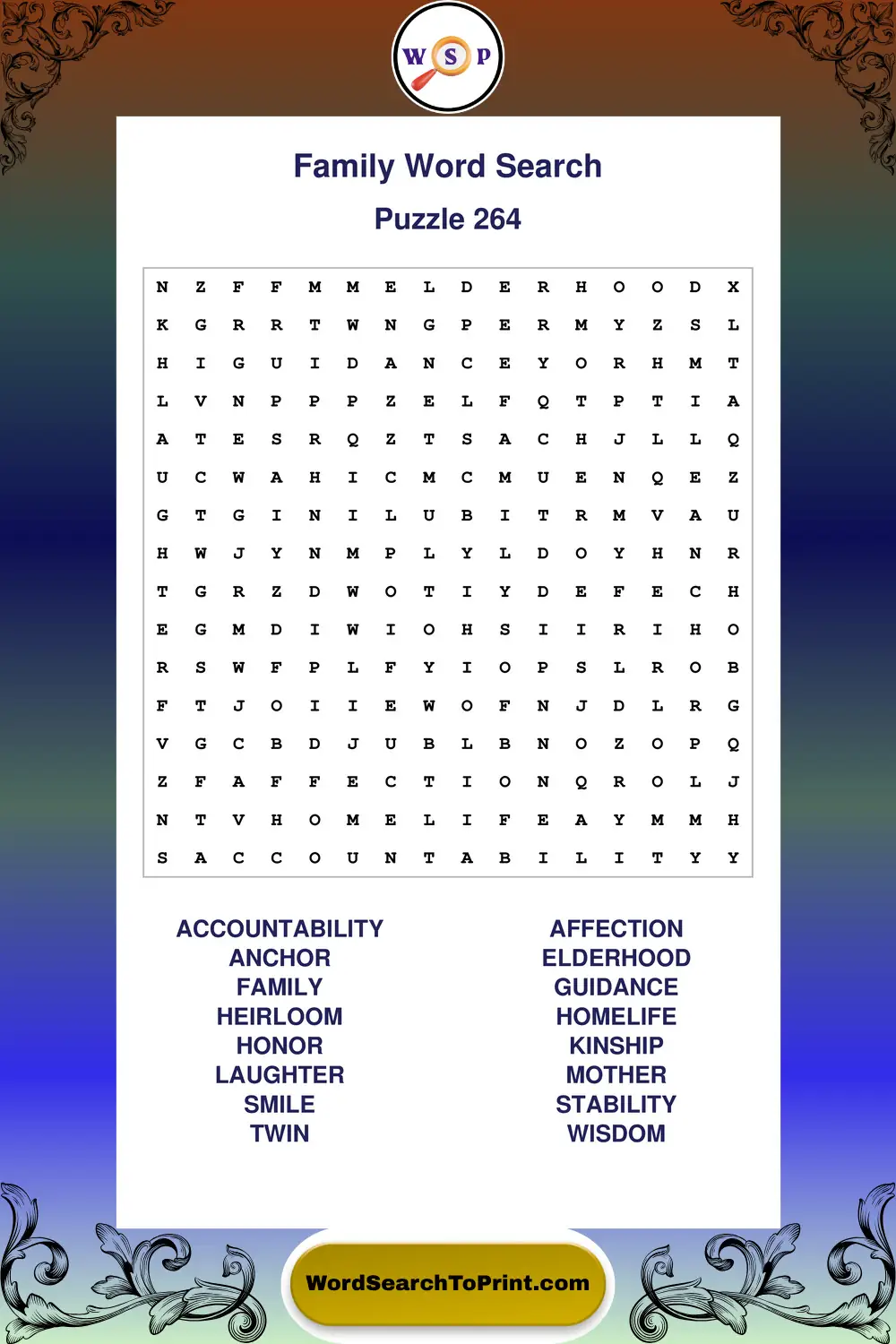 Family Word Search Puzzle 264