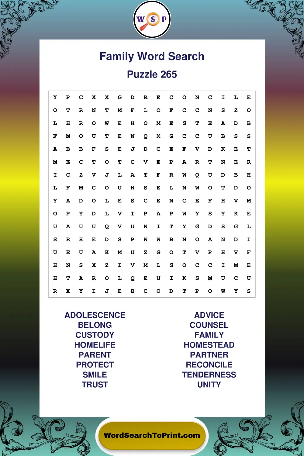 Family Word Search Puzzle 265