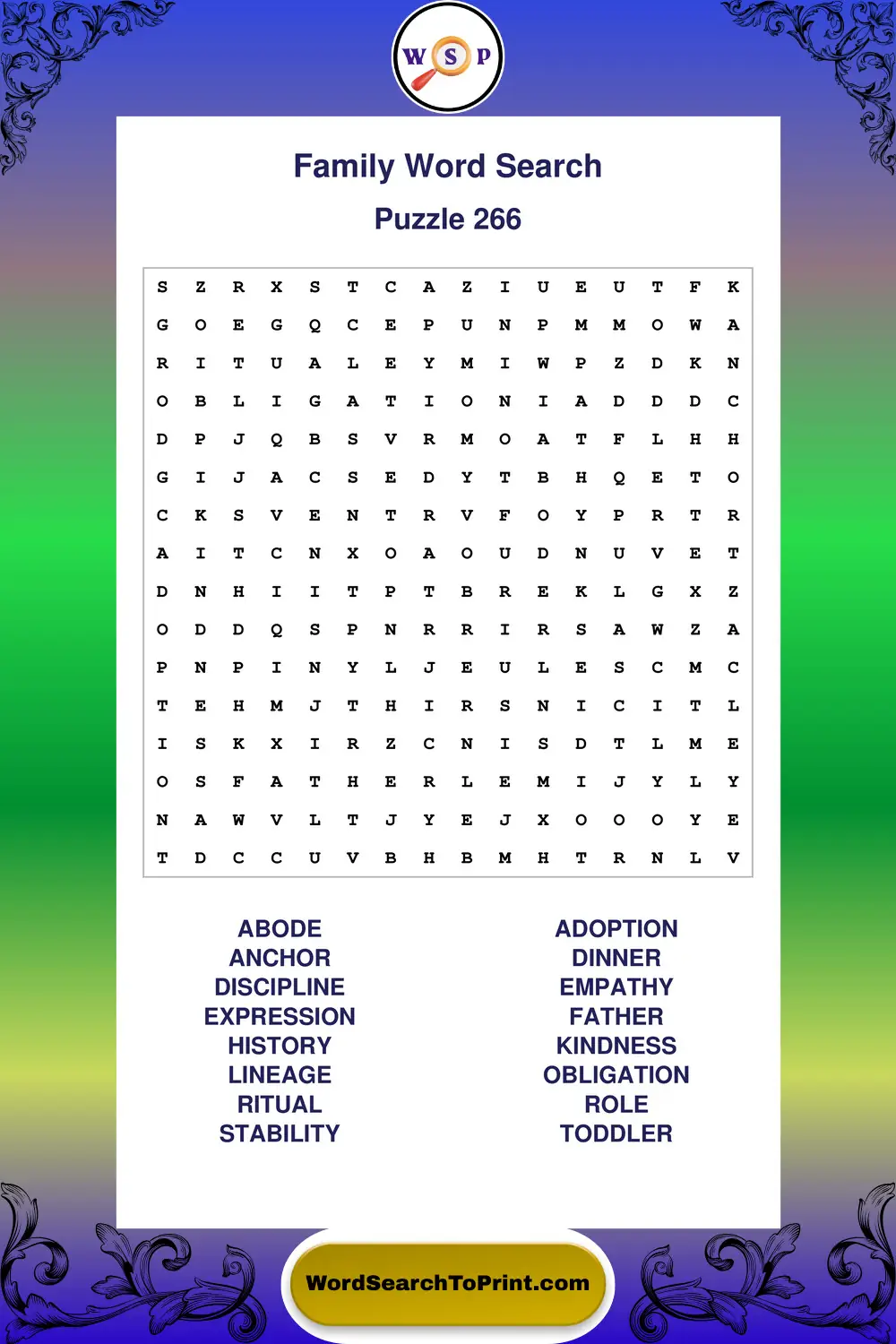 Family Word Search Puzzle 266