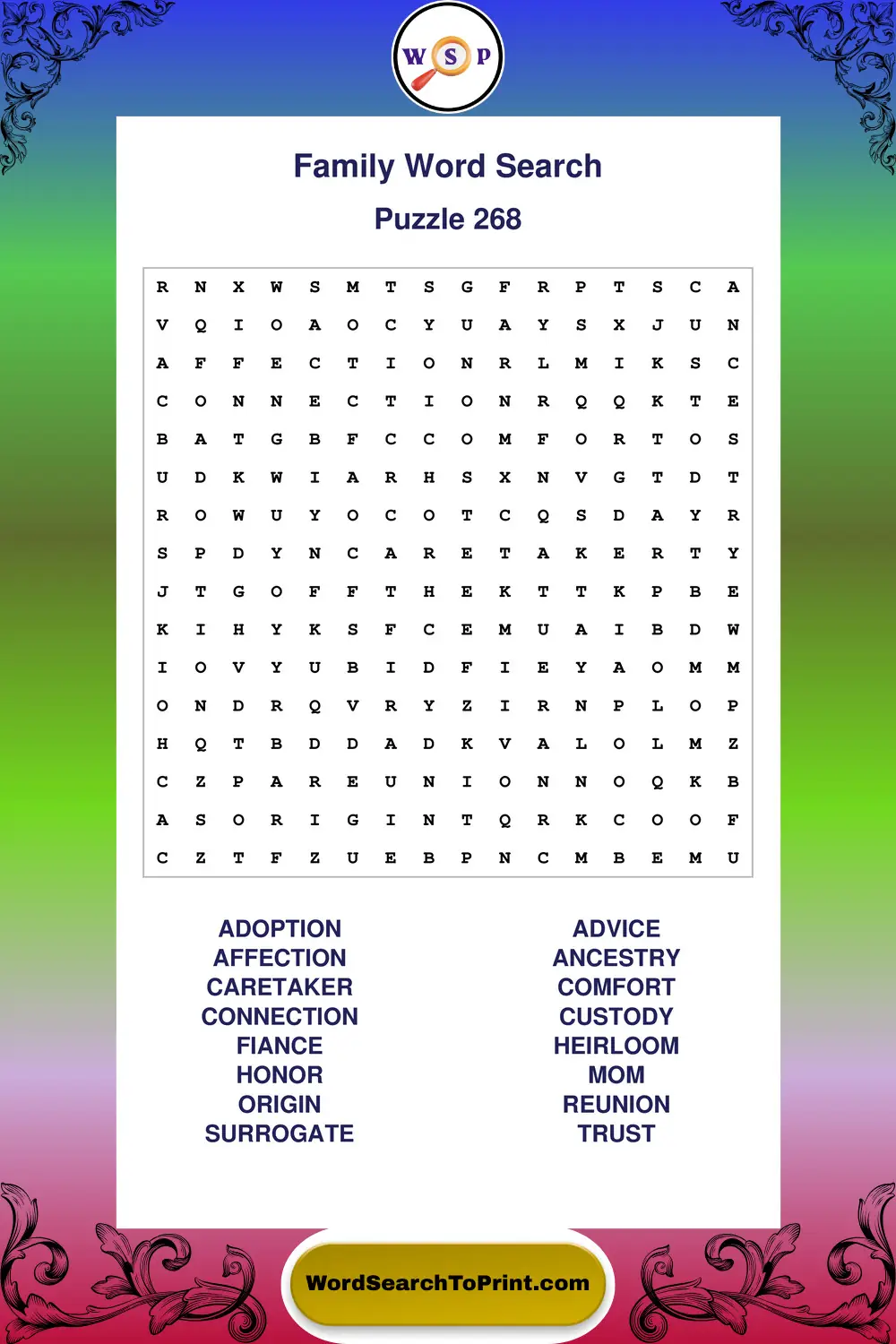 Family Word Search Puzzle 268
