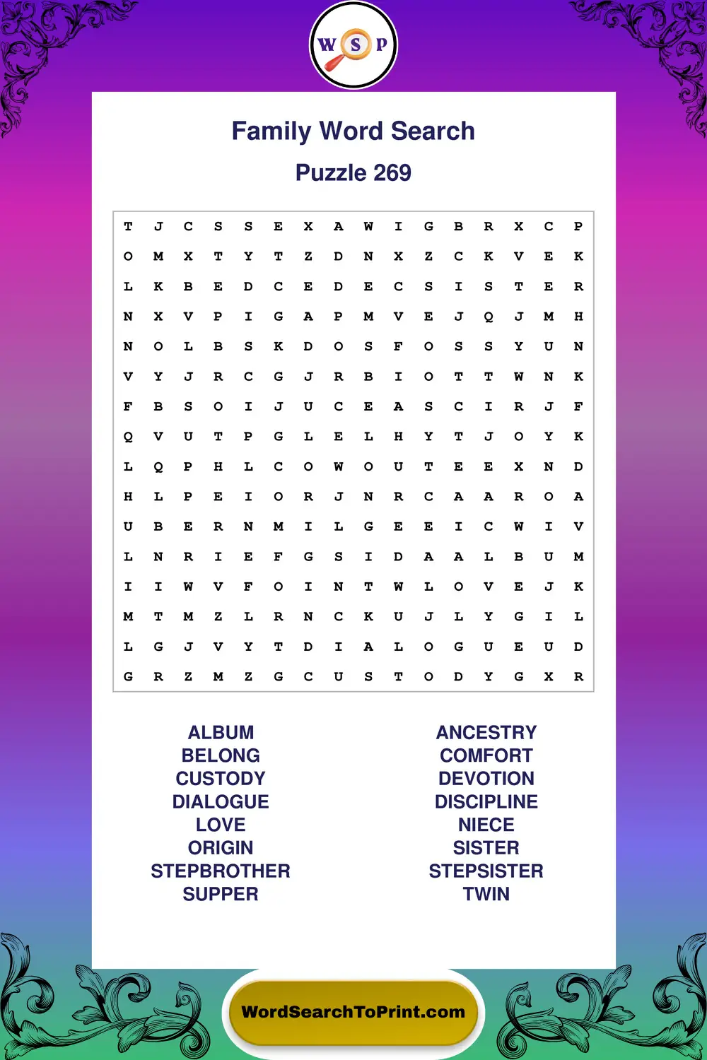 Family Word Search Puzzle 269