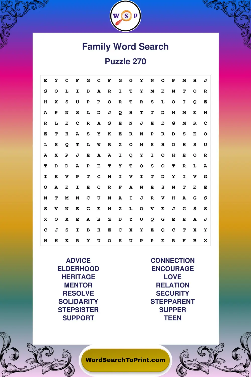 Family Word Search Puzzle 270