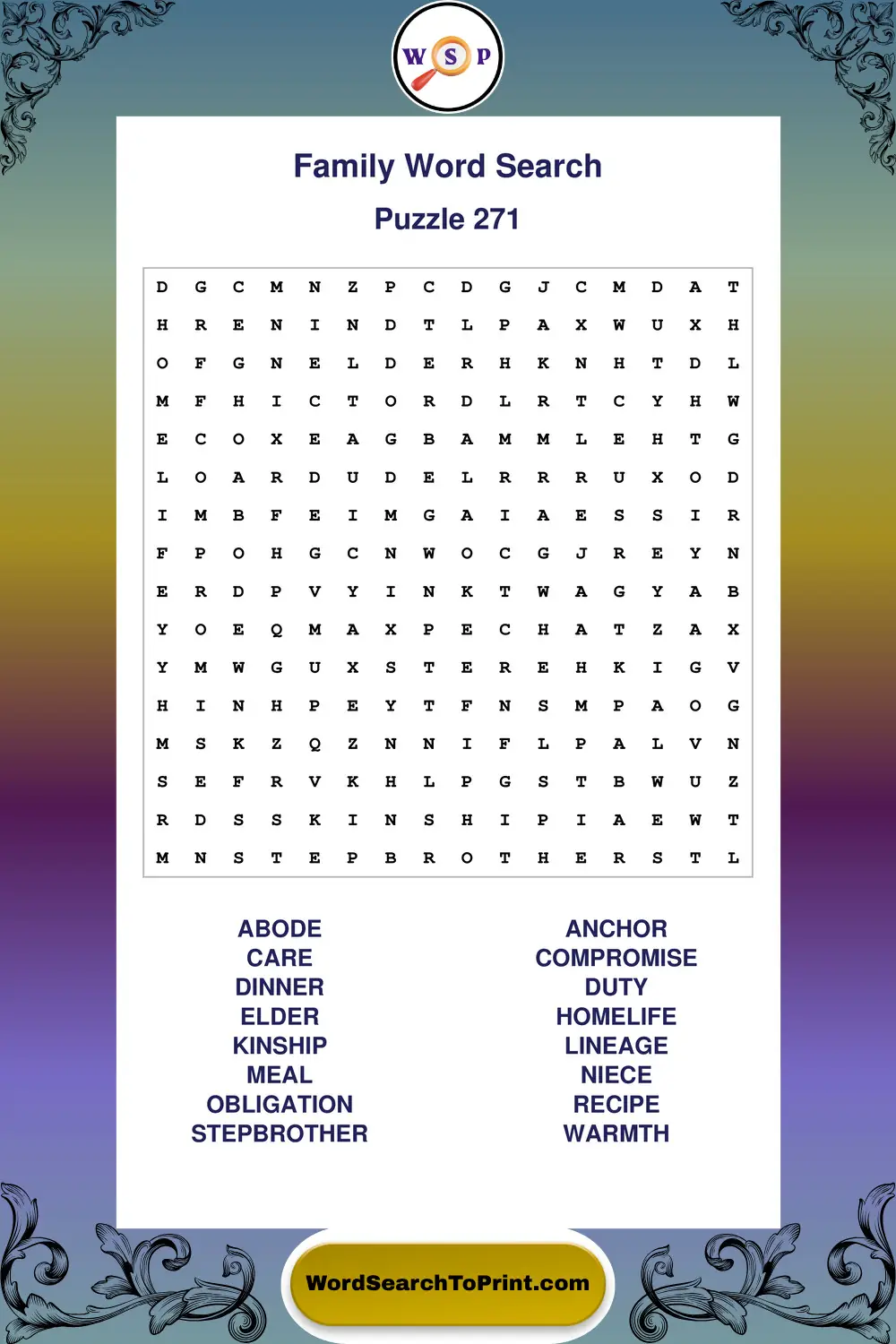 Family Word Search Puzzle 271
