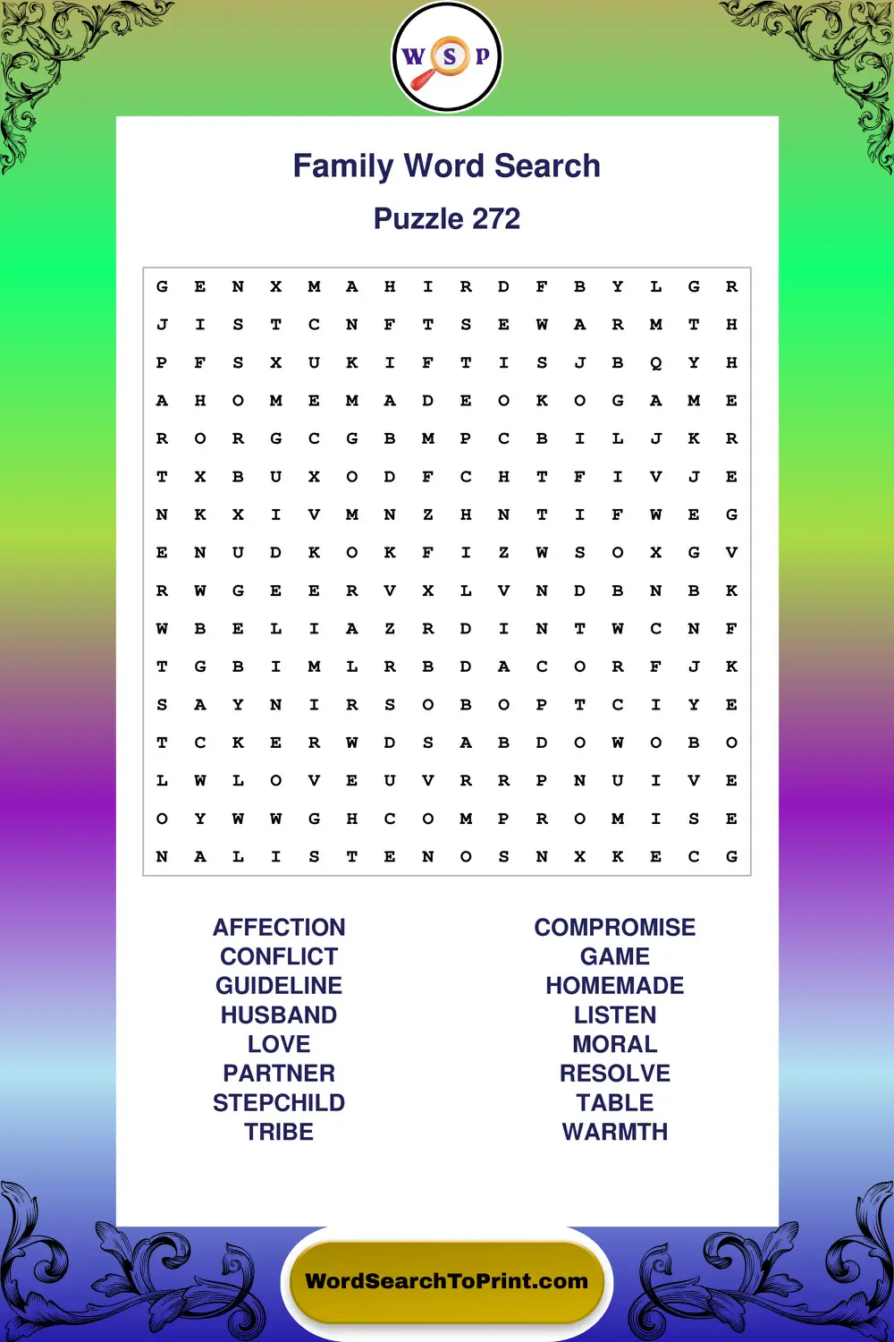Family Word Search Puzzle 272