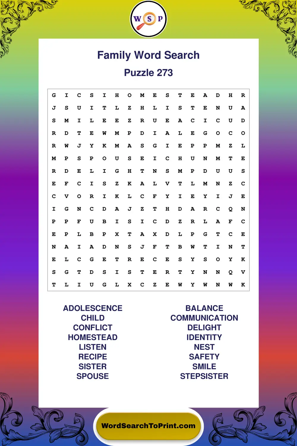Family Word Search Puzzle 273