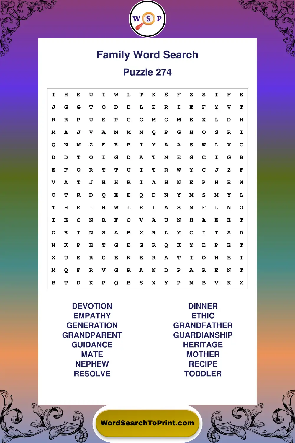 Family Word Search Puzzle 274