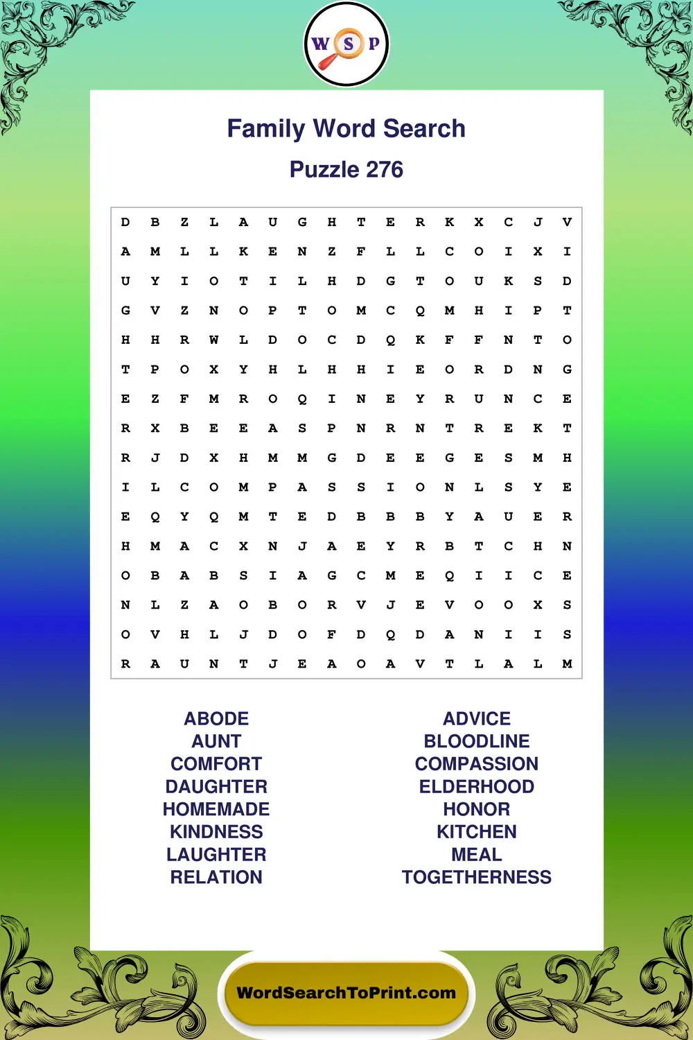 Family Word Search Puzzle 276