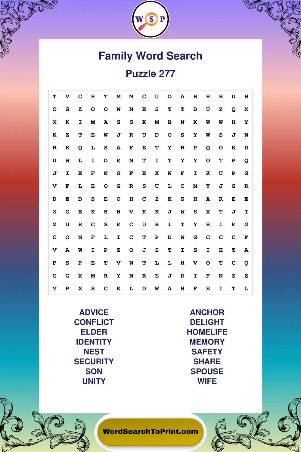 Family Word Search Puzzle 277