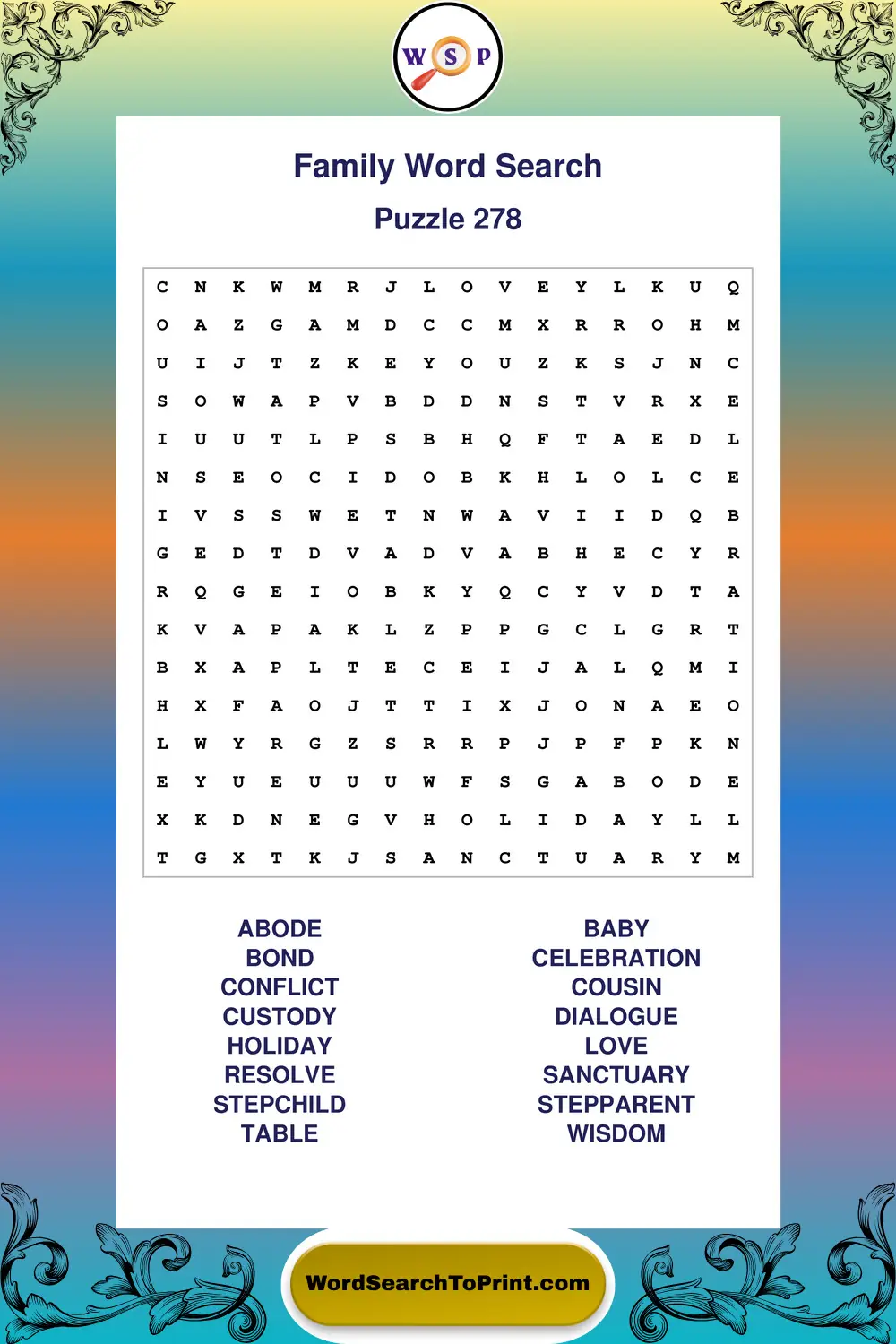 Family Word Search Puzzle 278