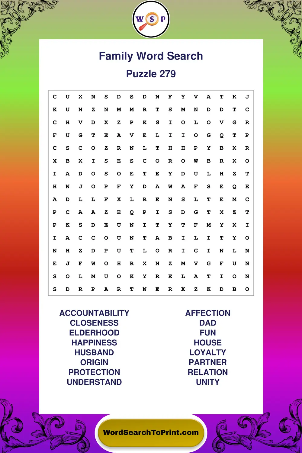 Family Word Search Puzzle 279