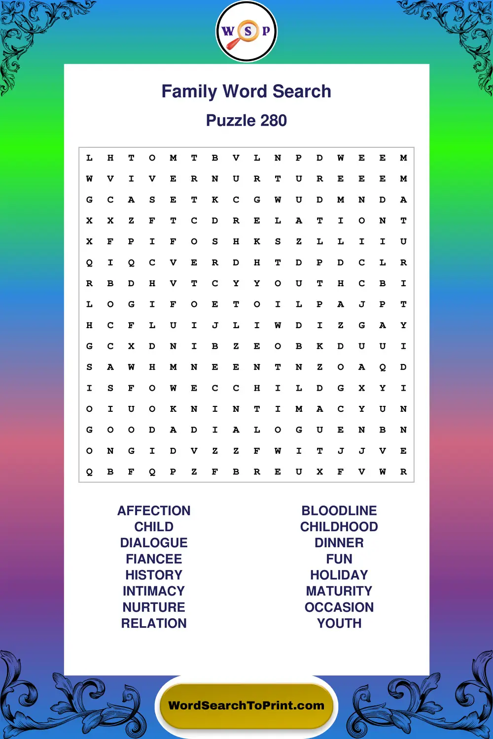 Family Word Search Puzzle 280