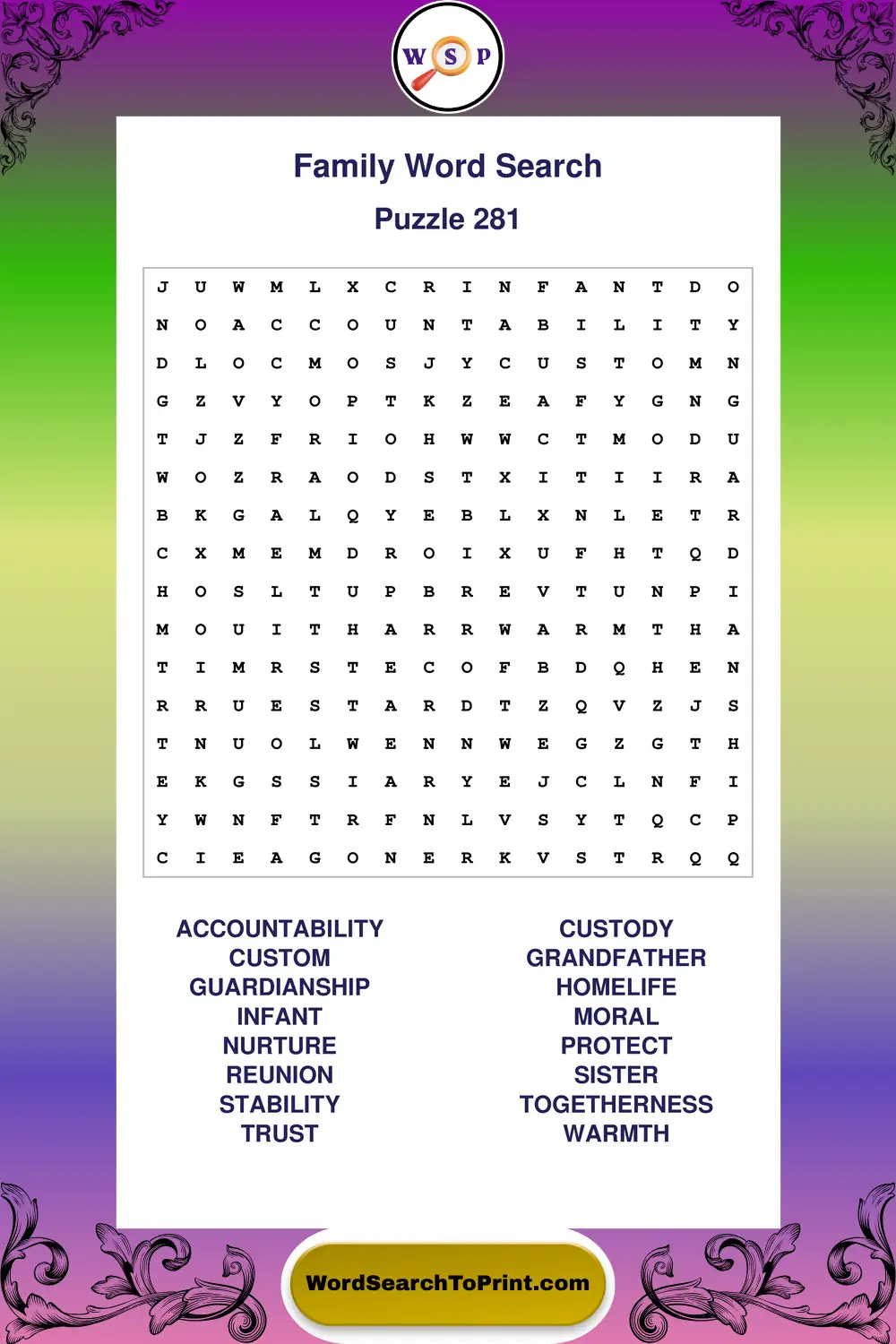 Family Word Search Puzzle 281