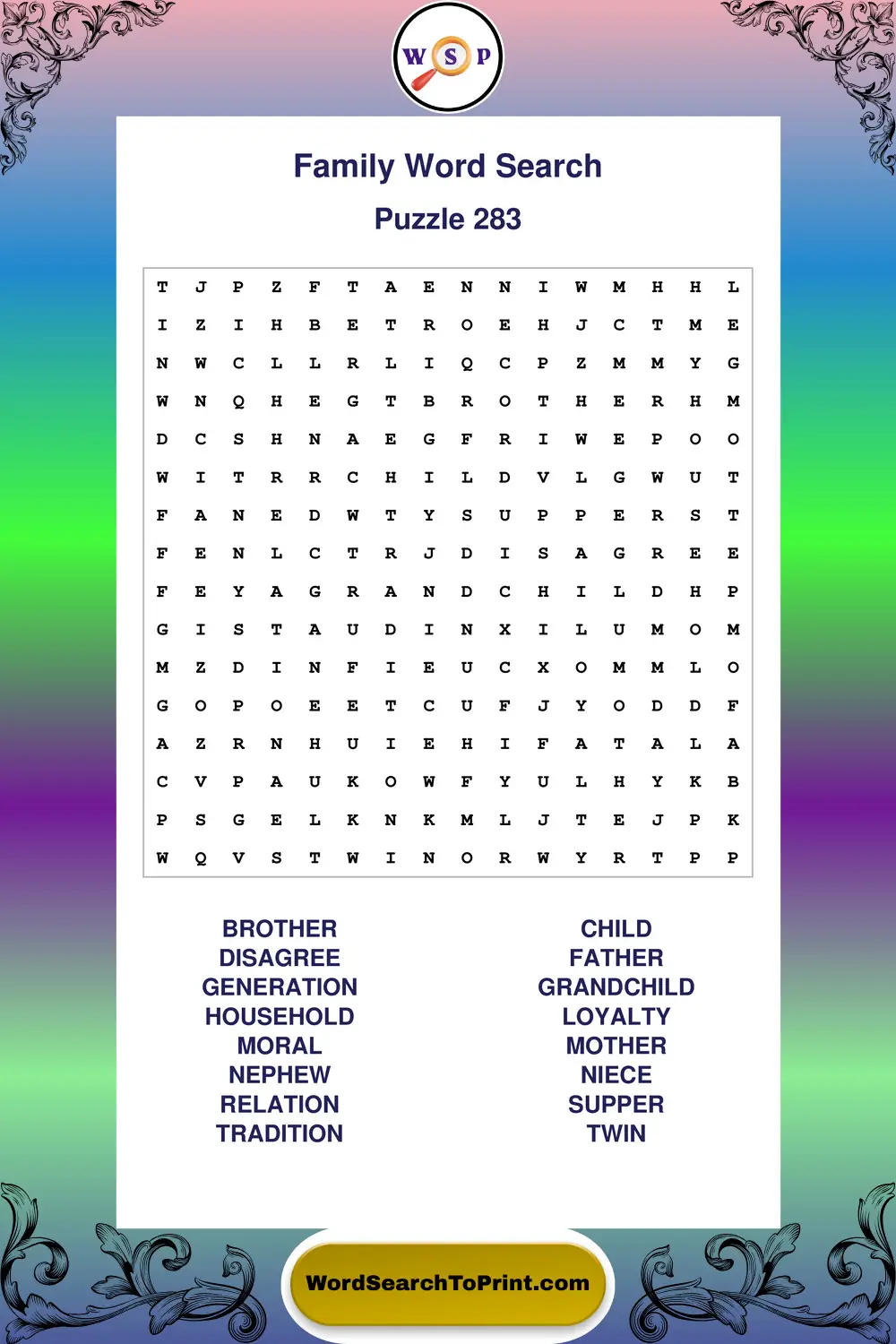 Family Word Search Puzzle 283