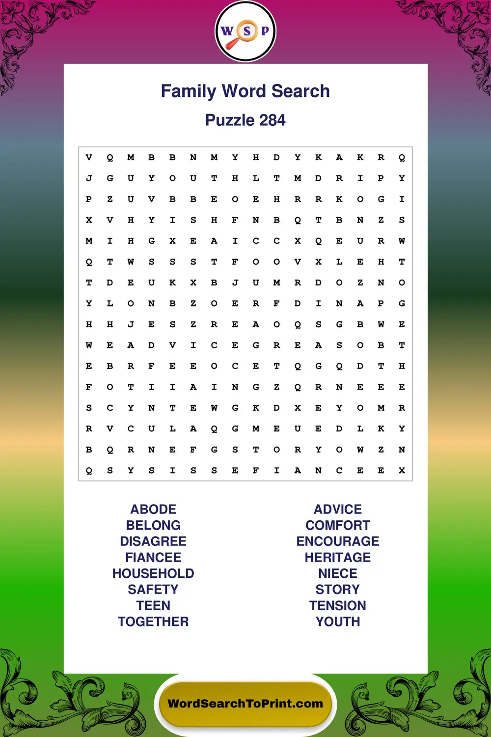 Family Word Search Puzzle 284