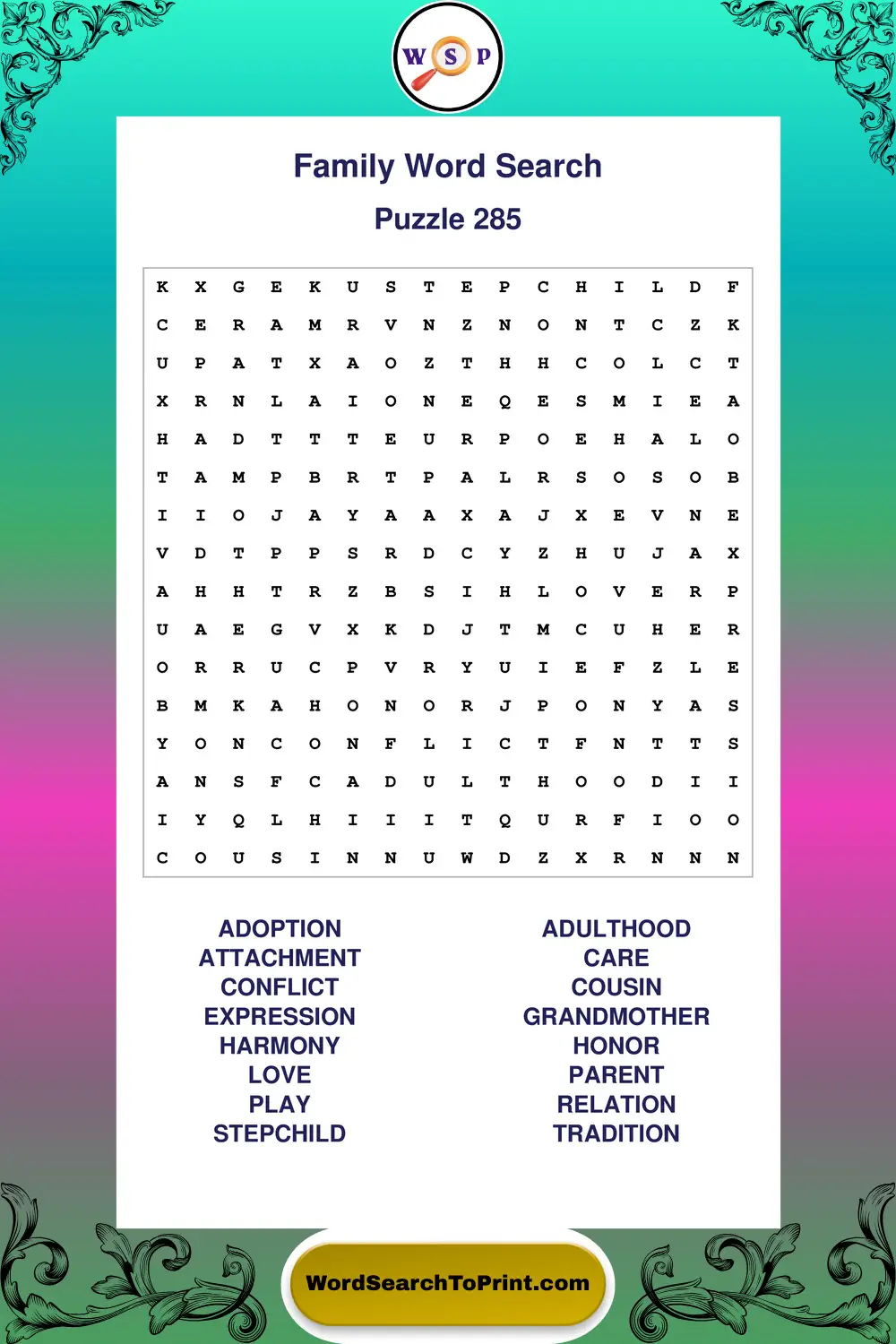 Family Word Search Puzzle 285