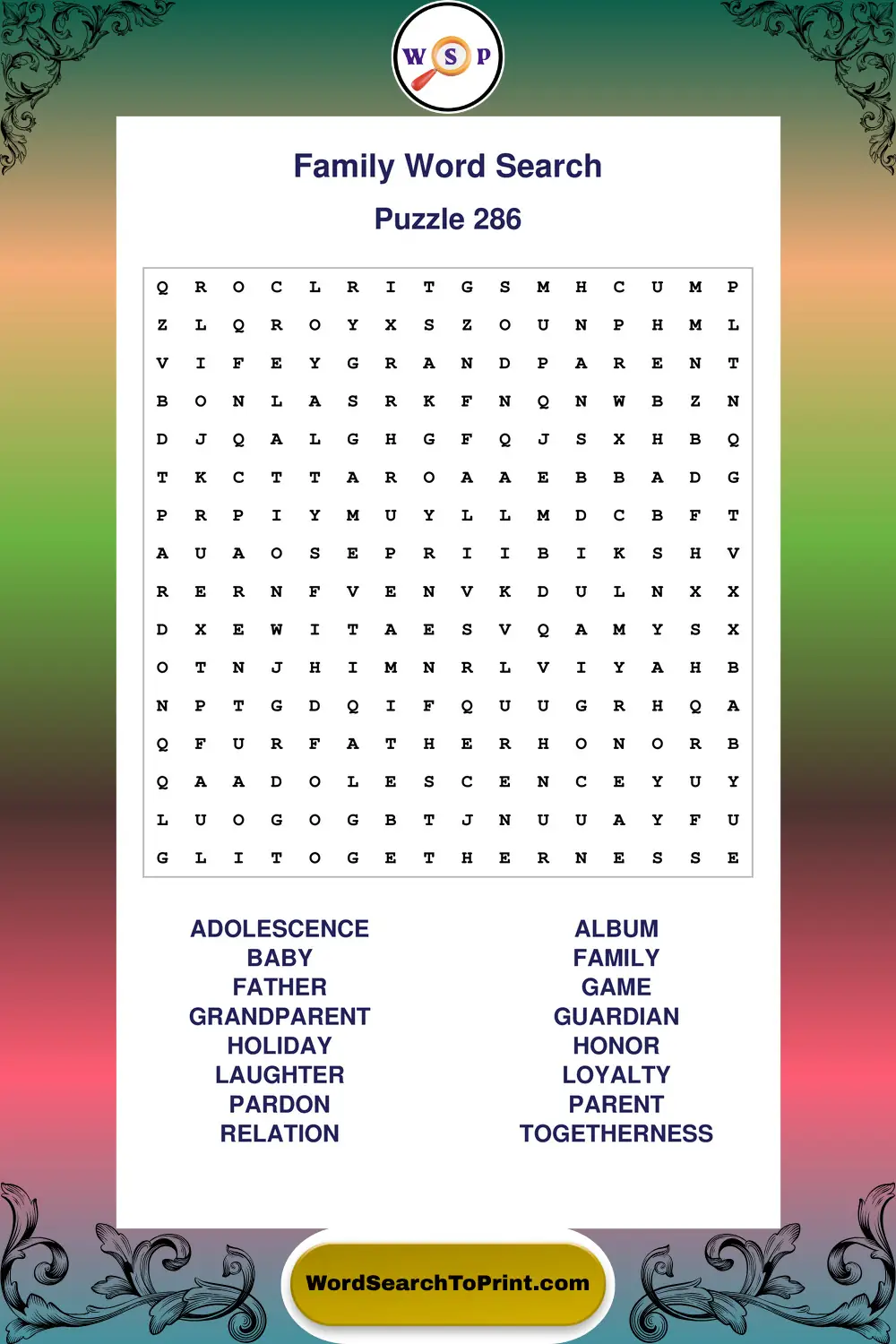 Family Word Search Puzzle 286