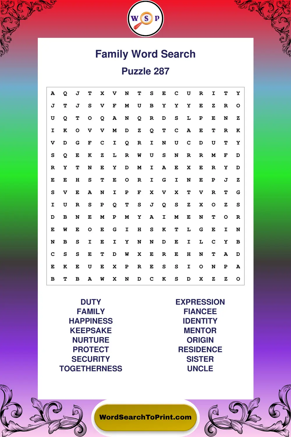Family Word Search Puzzle 287