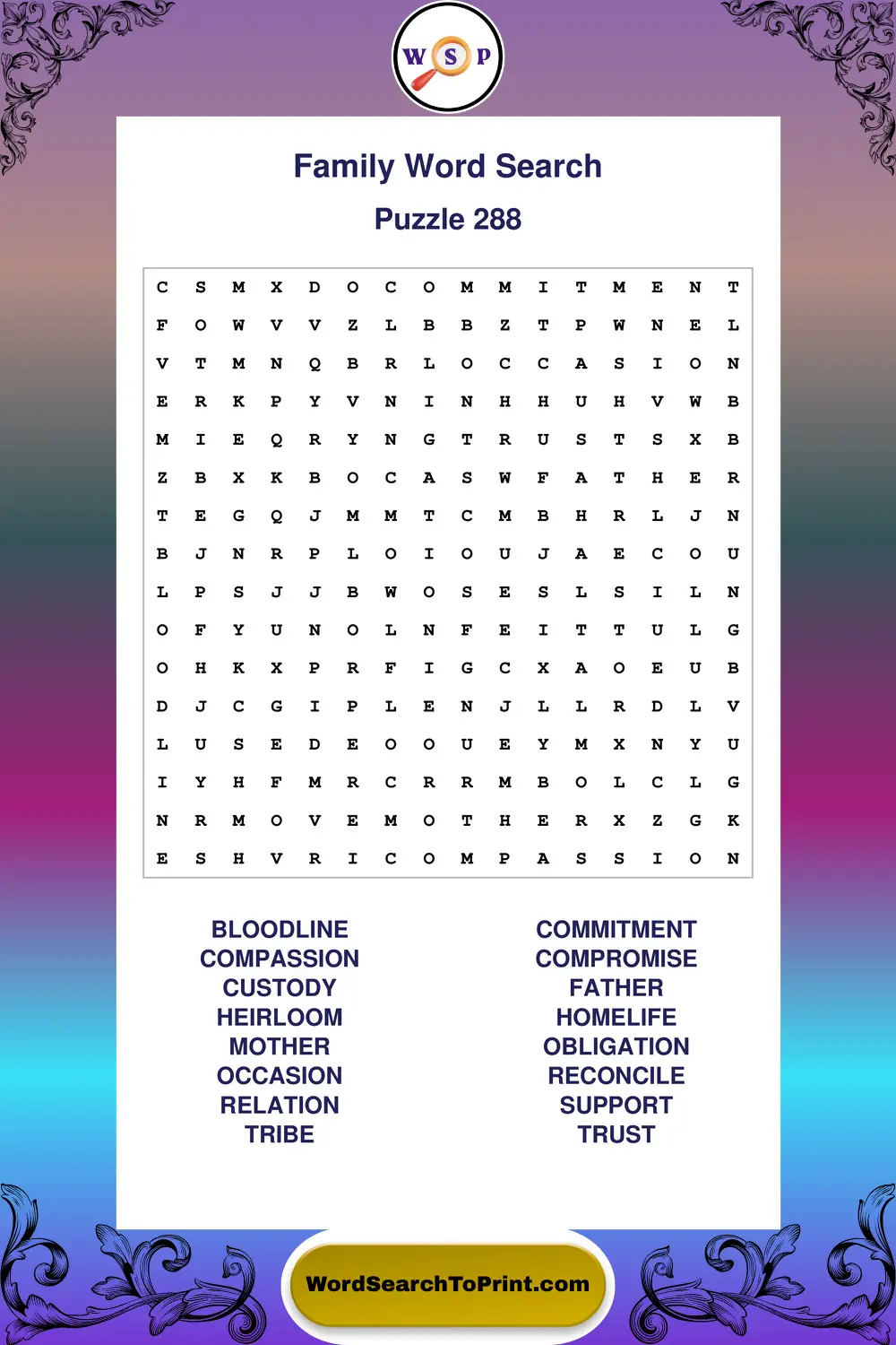 Family Word Search Puzzle 288