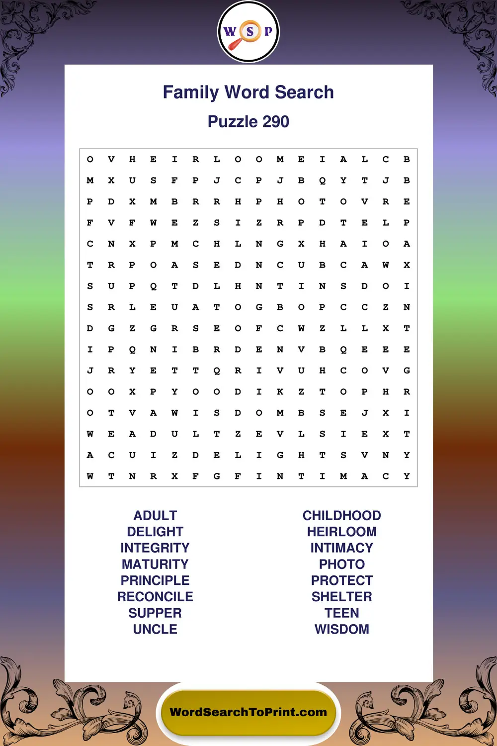 Family Word Search Puzzle 290