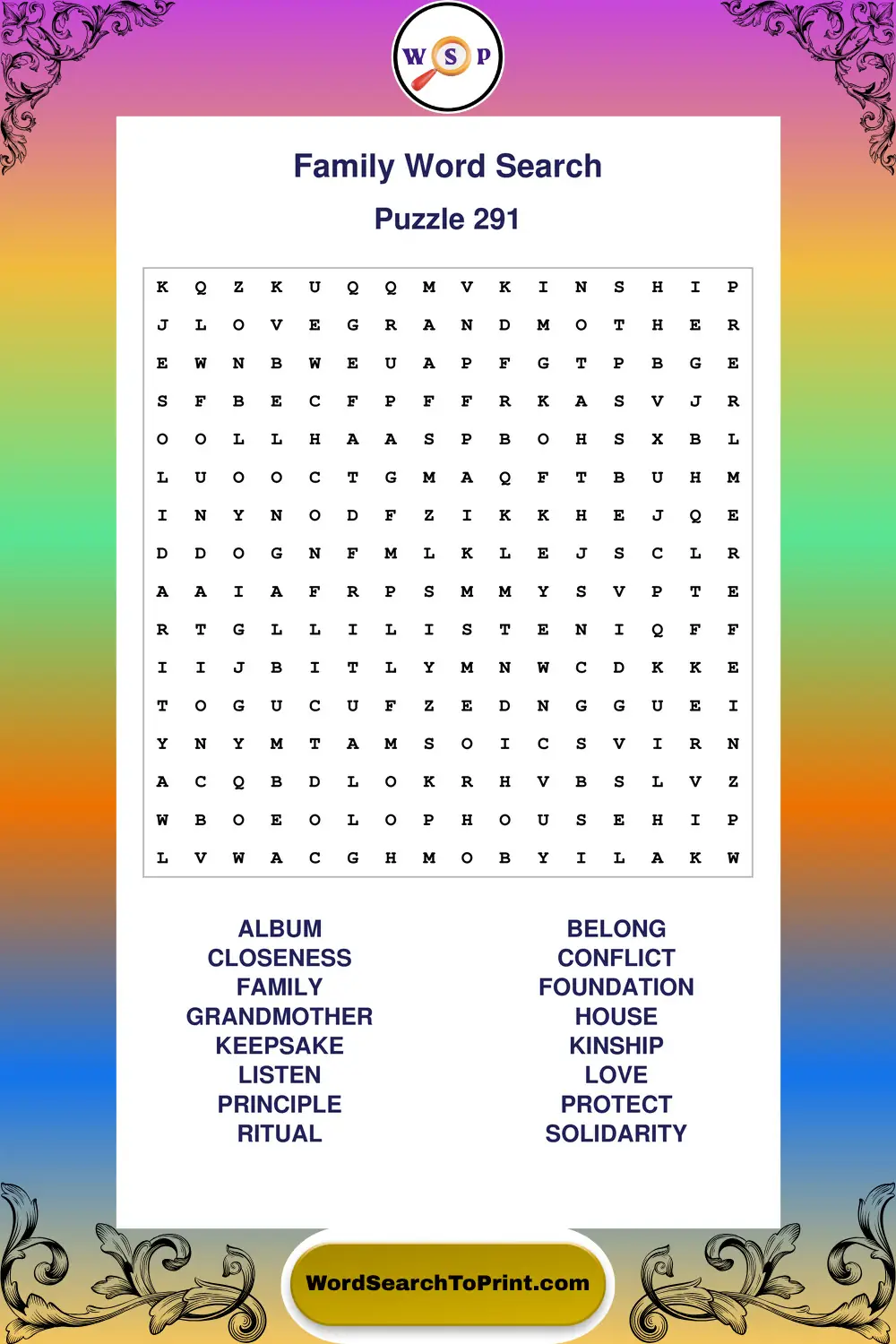 Family Word Search Puzzle 291