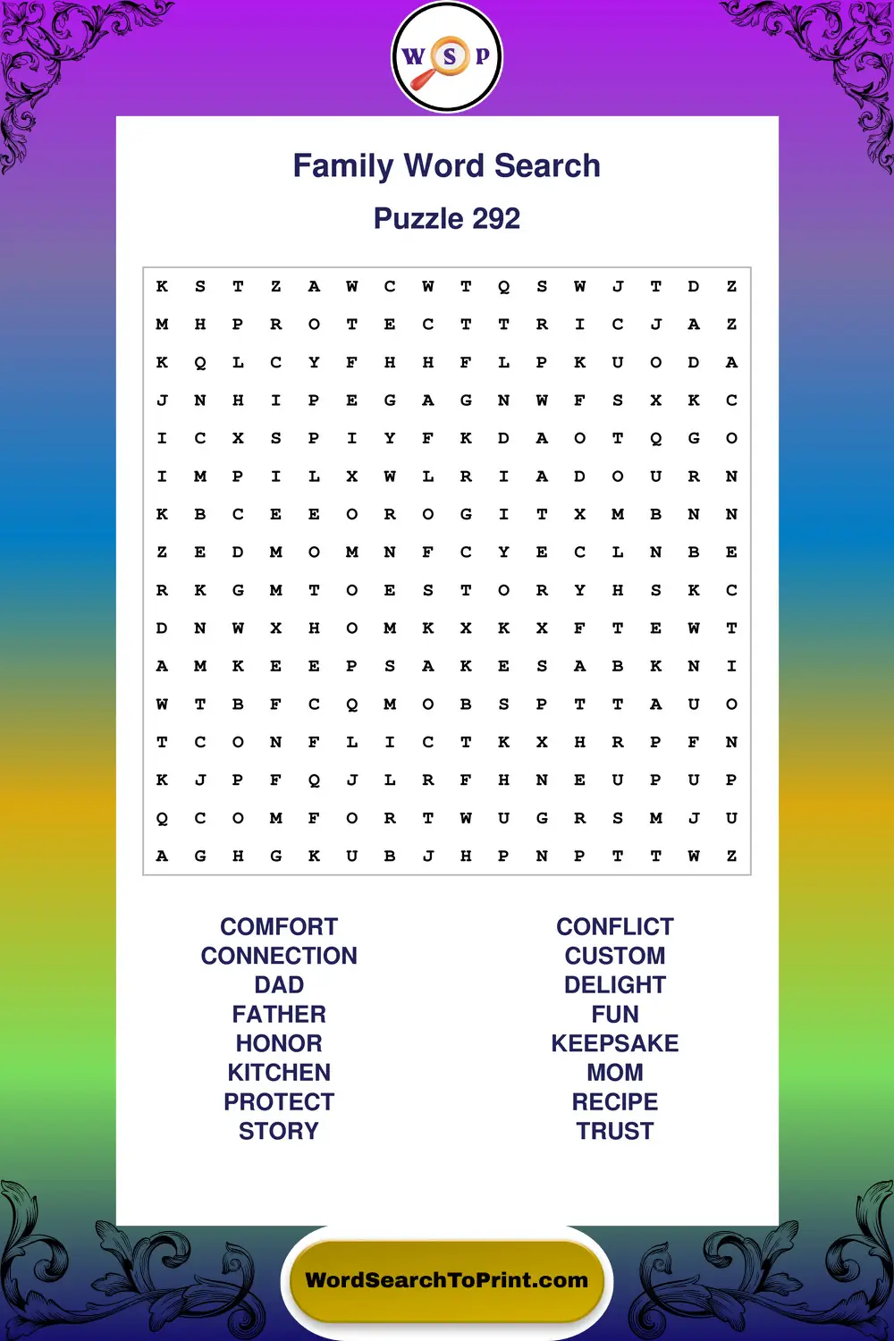 Family Word Search Puzzle 292
