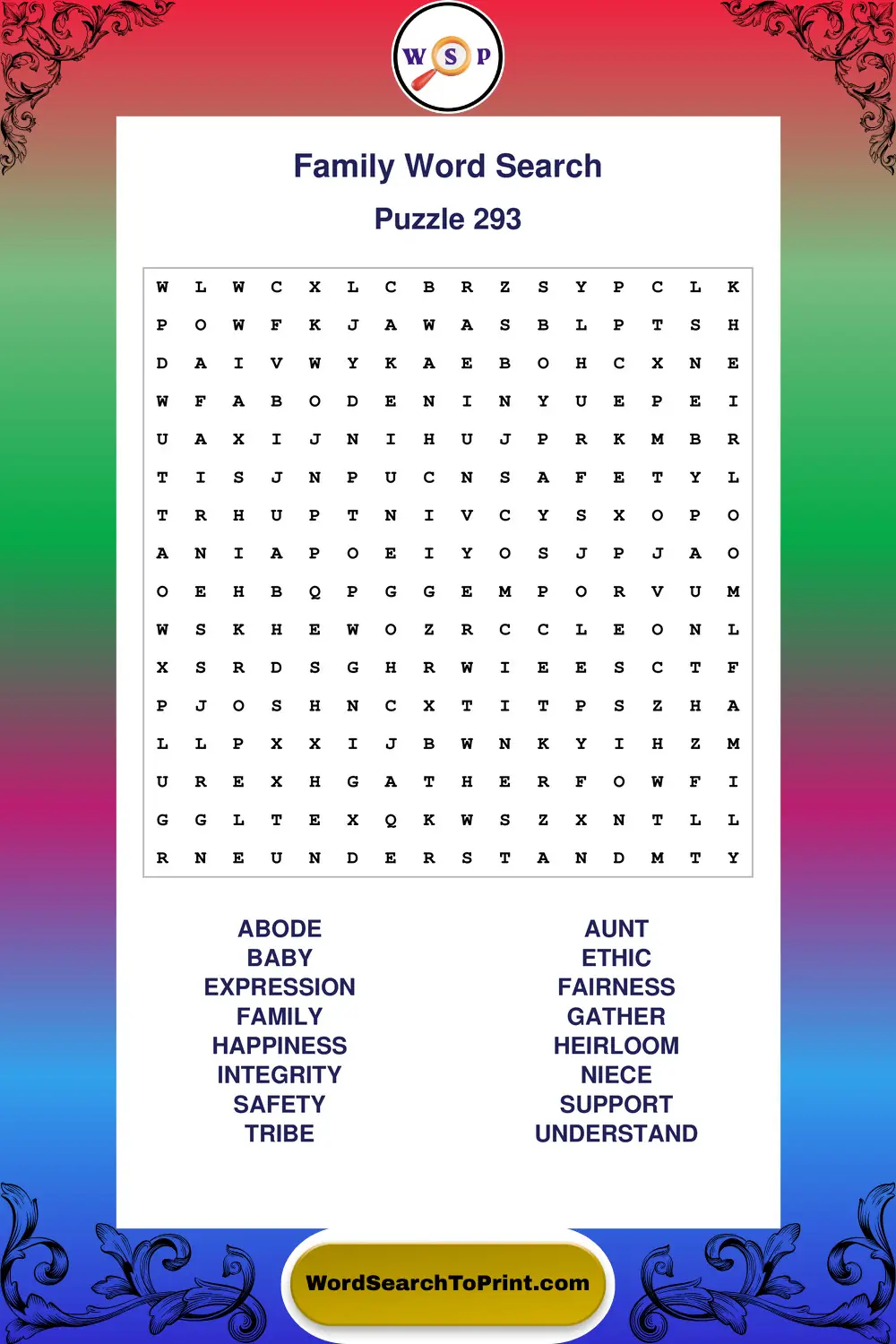 Family Word Search Puzzle 293