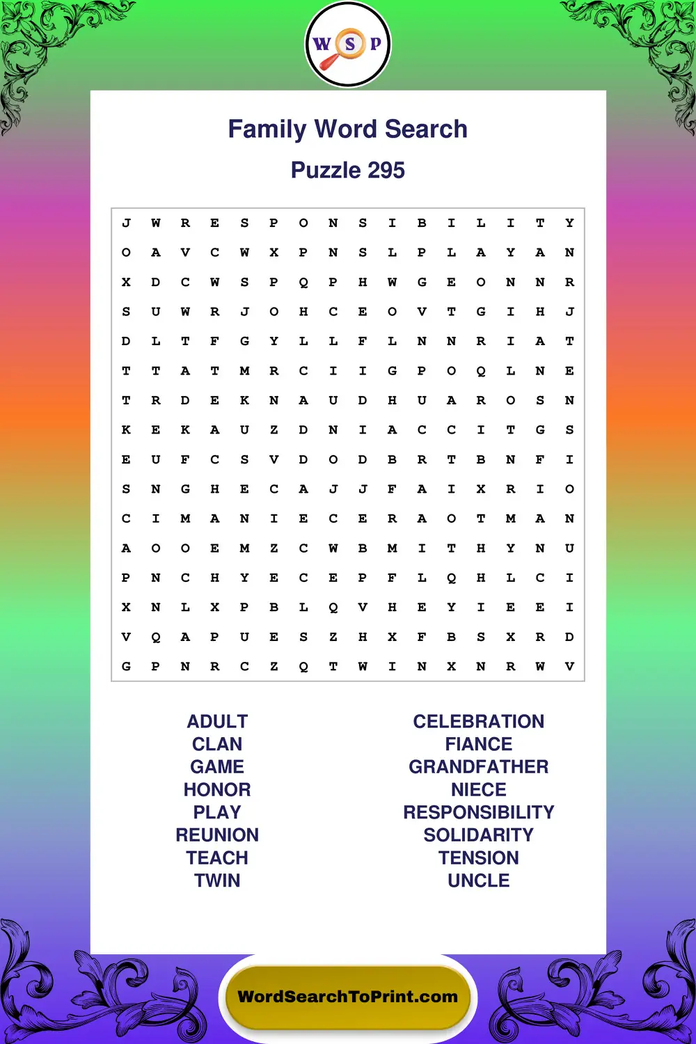 Family Word Search Puzzle 295