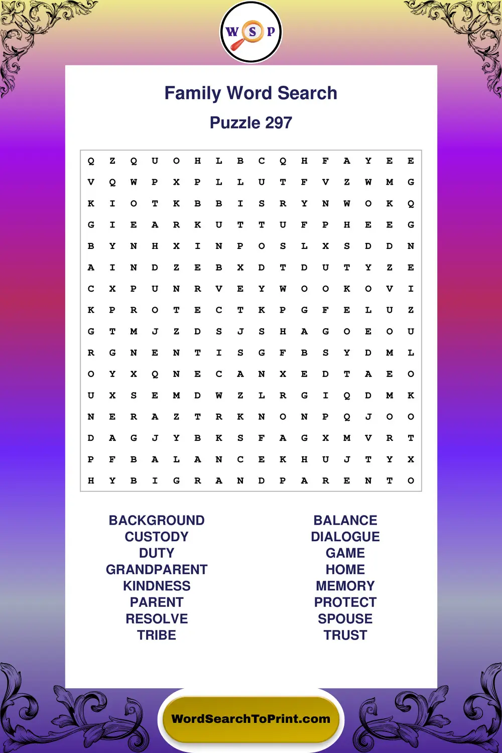 Family Word Search Puzzle 297
