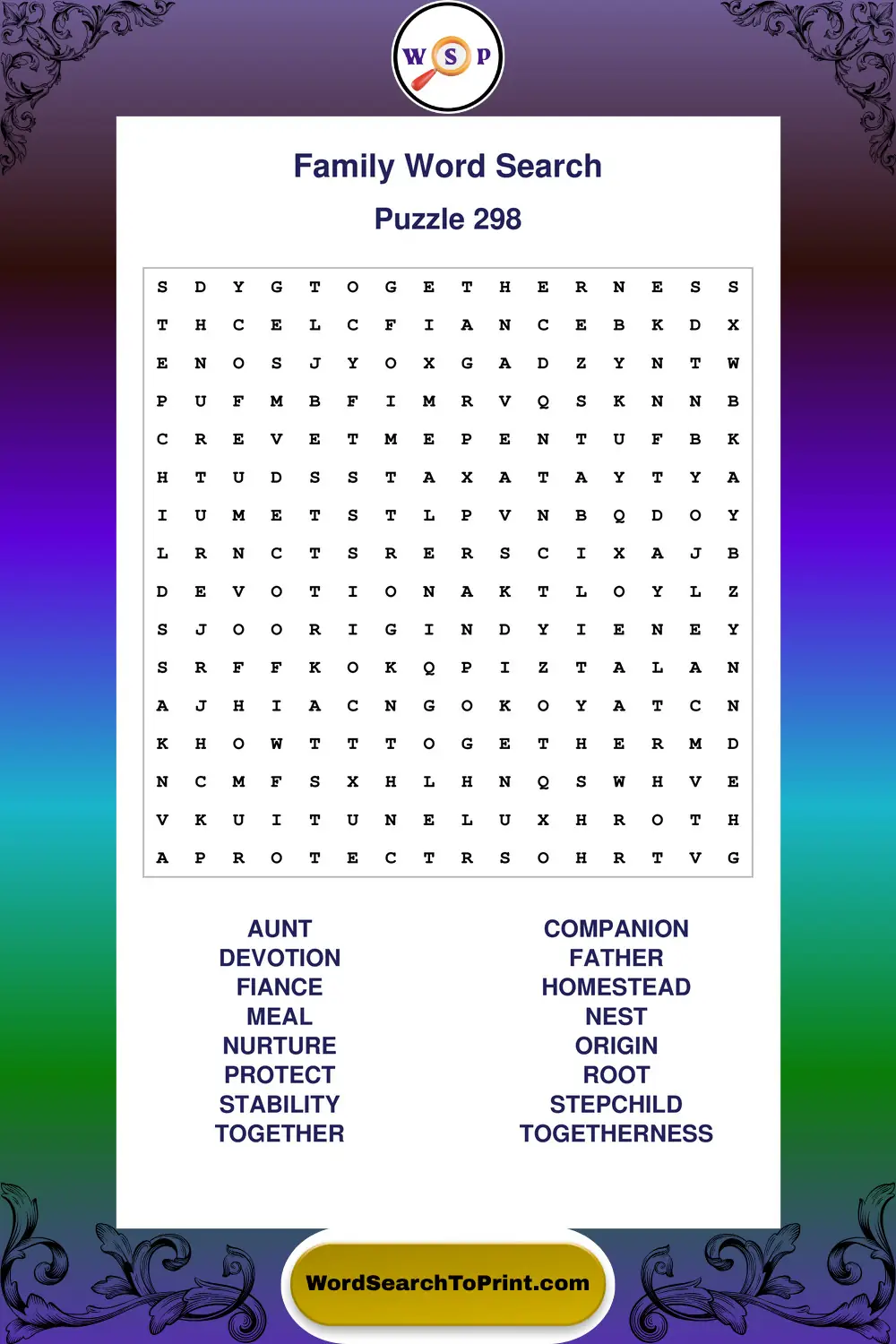 Family Word Search Puzzle 298