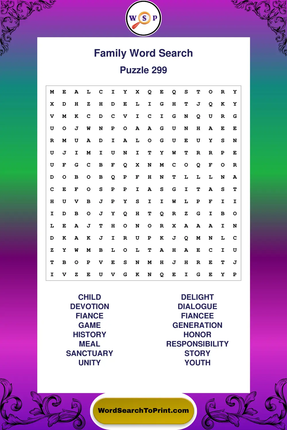 Family Word Search Puzzle 299