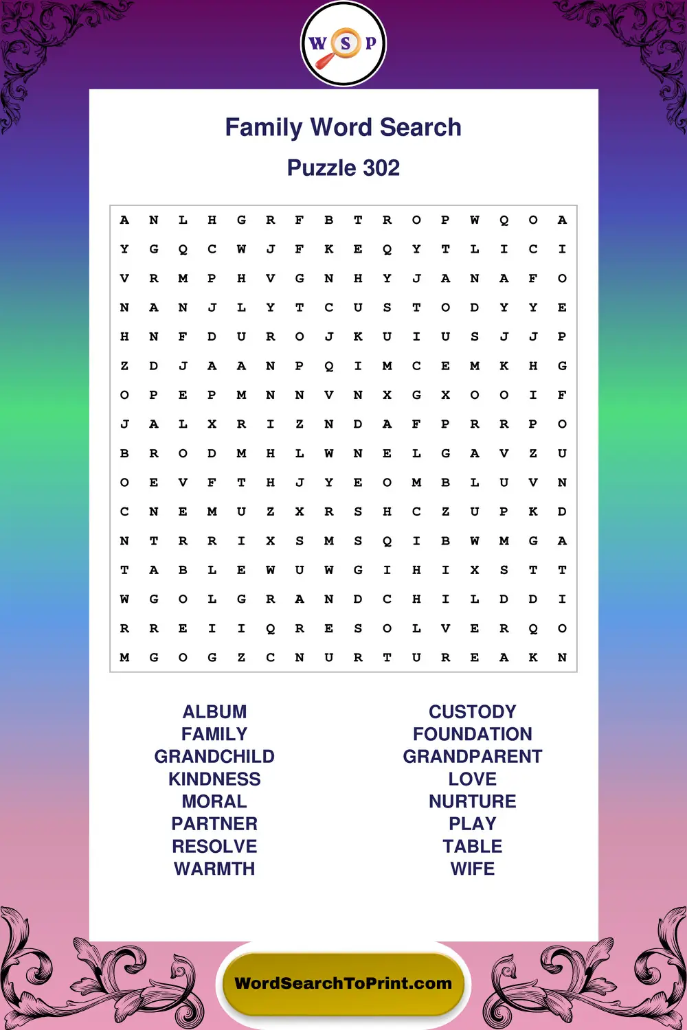 Family Word Search Puzzle 302