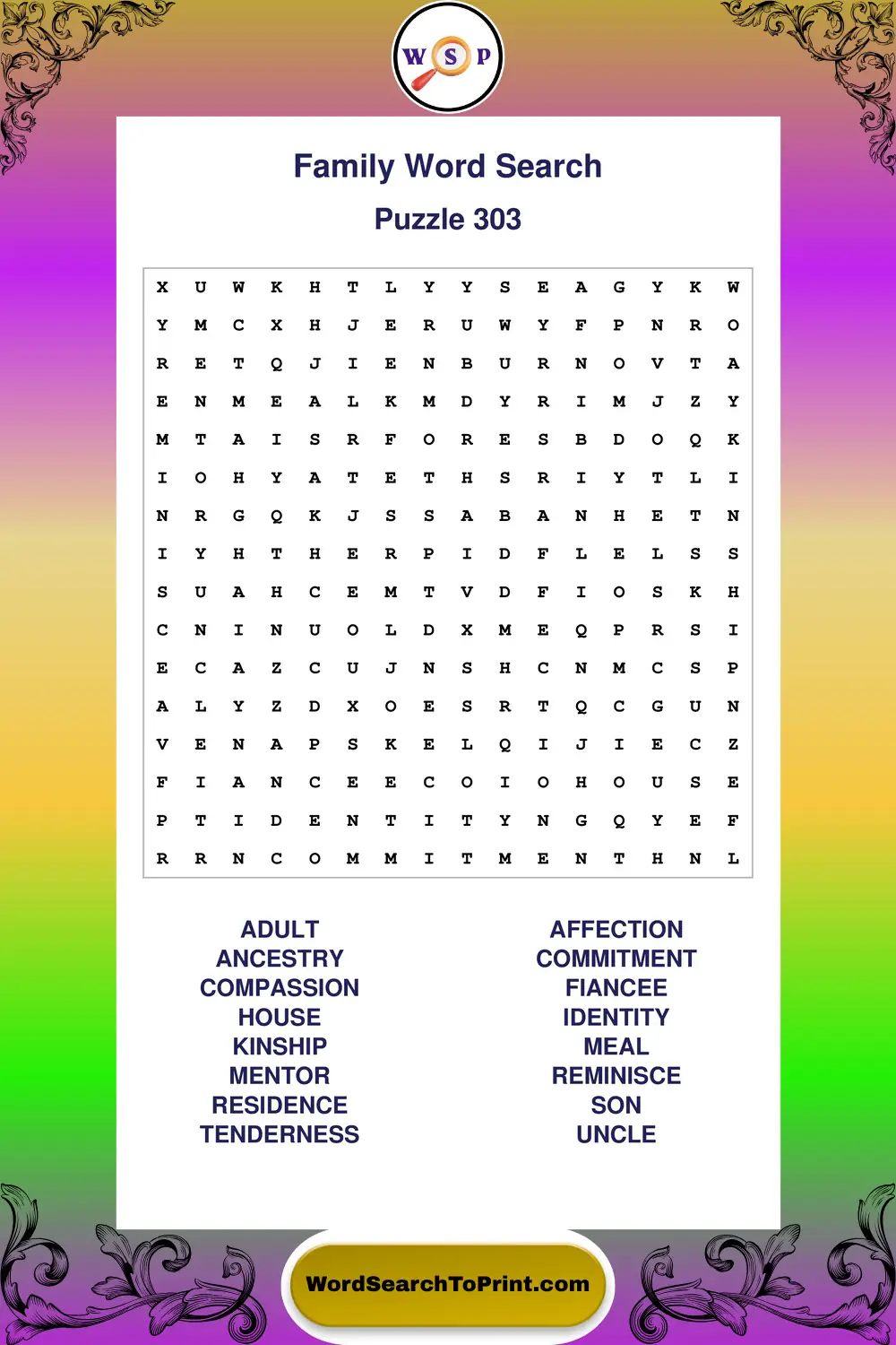 Family Word Search Puzzle 303