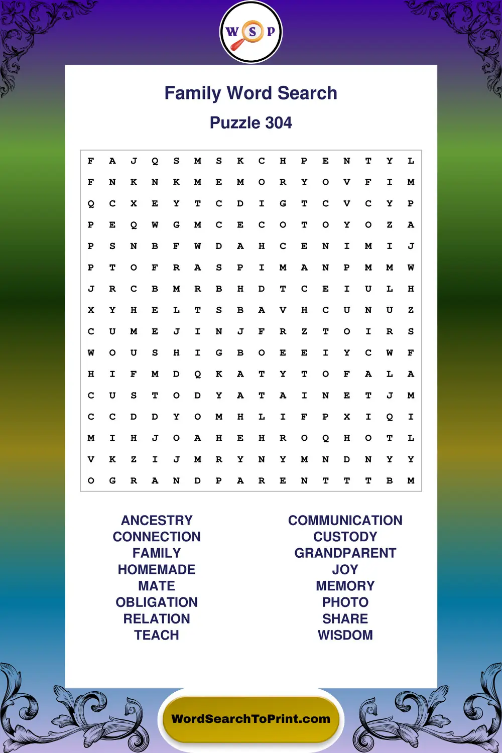 Family Word Search Puzzle 304