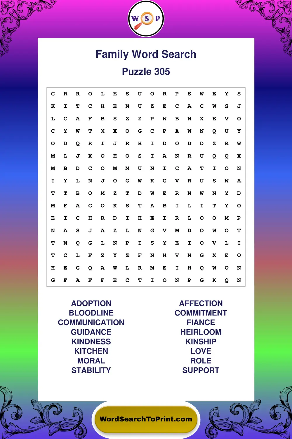 Family Word Search Puzzle 305