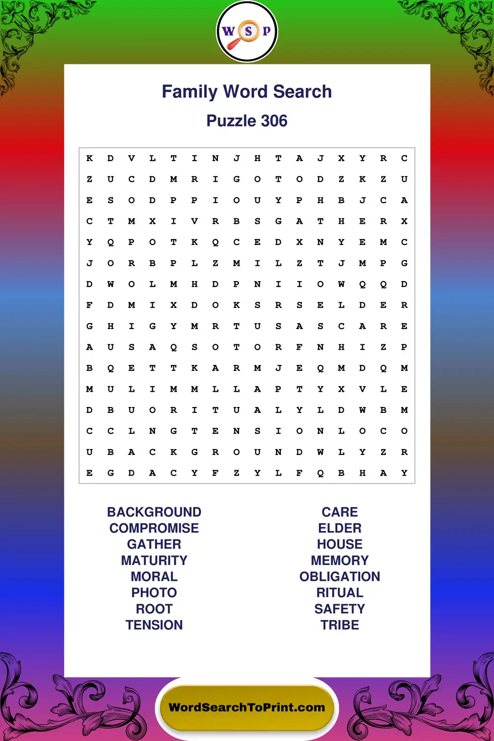 Family Word Search Puzzle 306