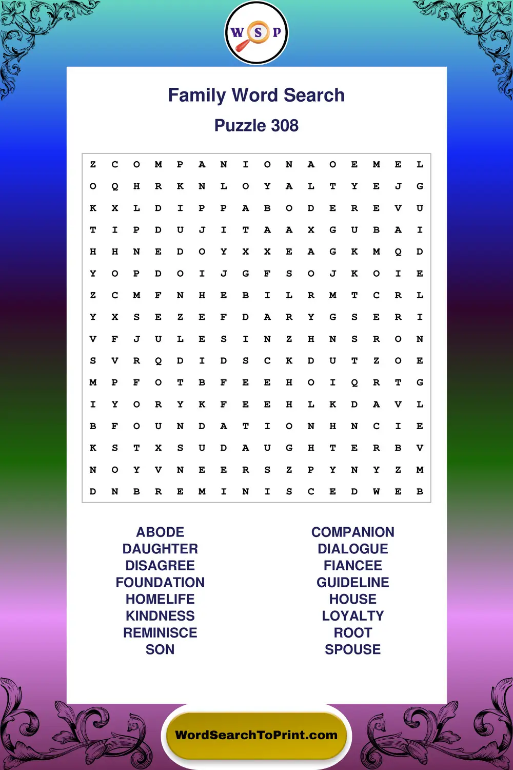 Family Word Search Puzzle 308