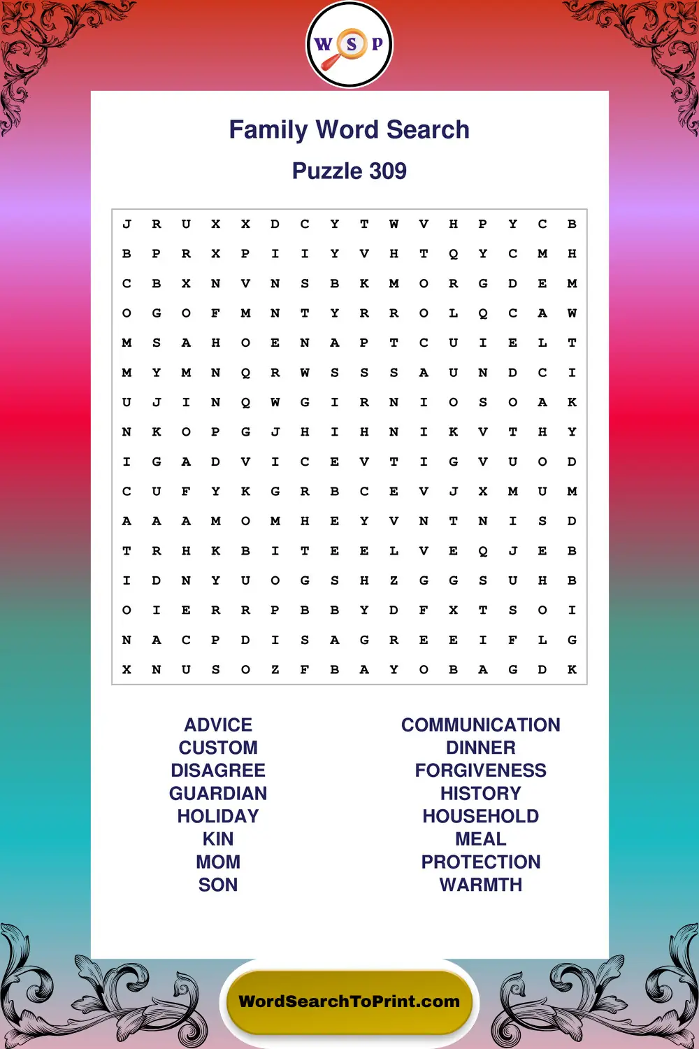 Family Word Search Puzzle 309