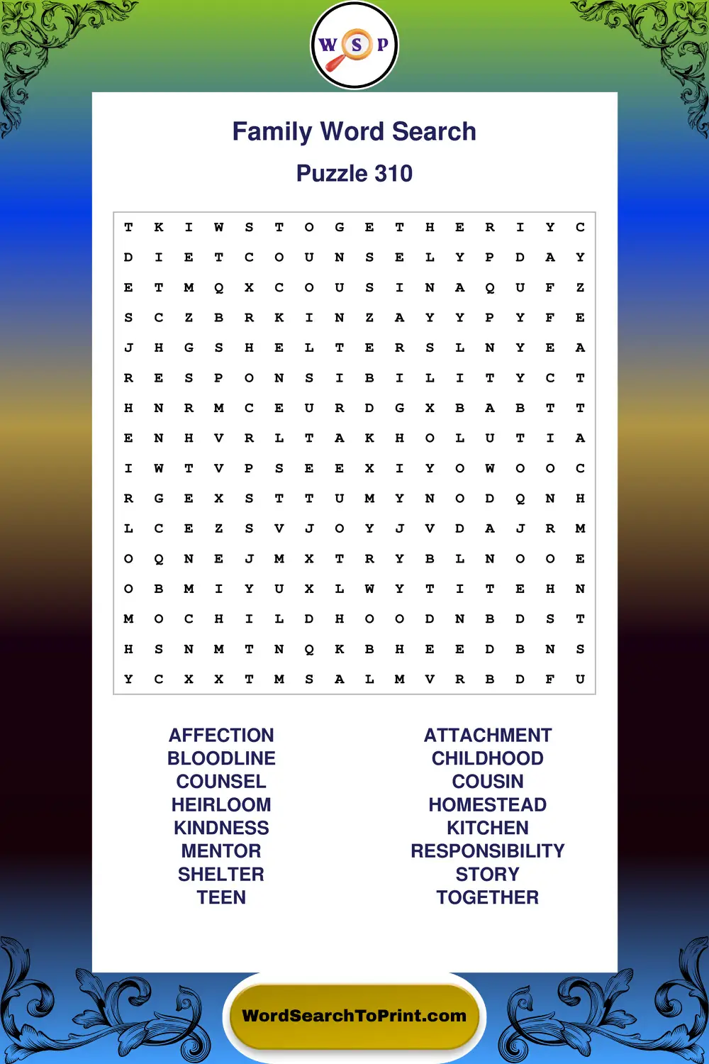 Family Word Search Puzzle 310