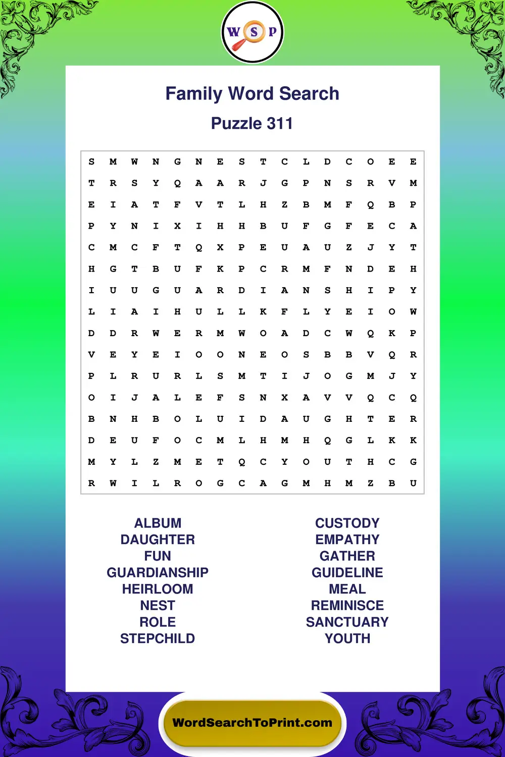 Family Word Search Puzzle 311