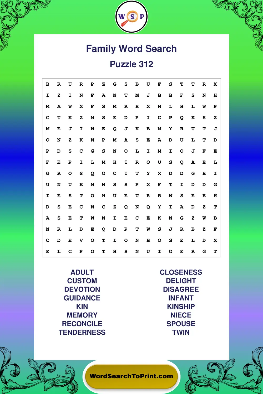 Family Word Search Puzzle 312