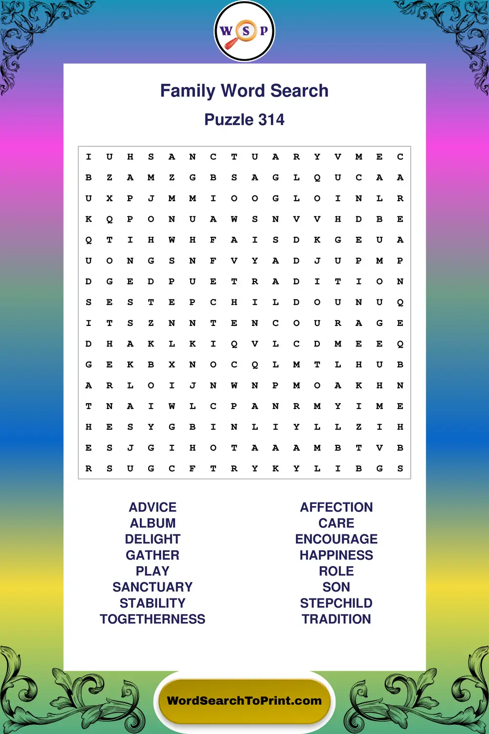 Family Word Search Puzzle 314