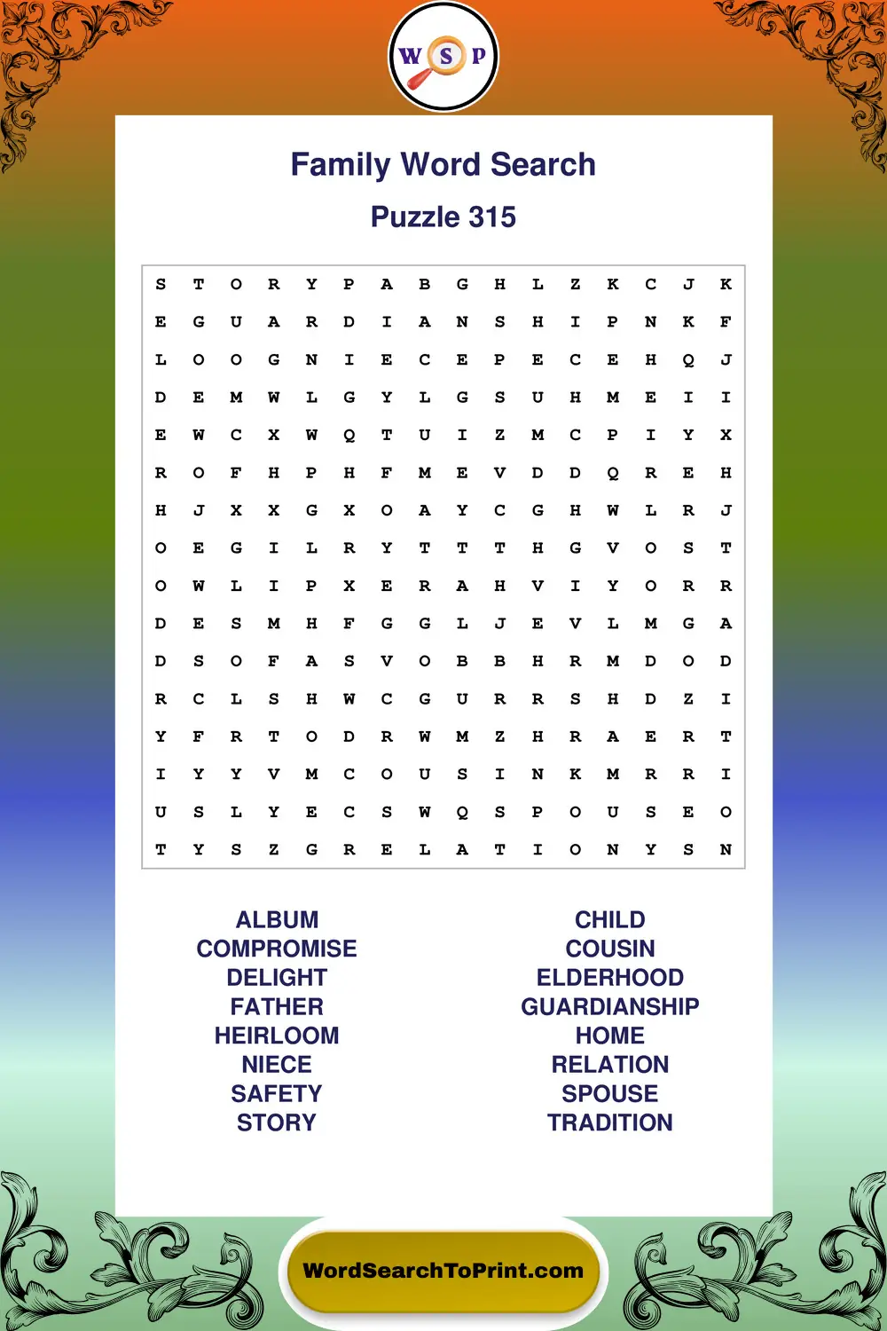 Family Word Search Puzzle 315
