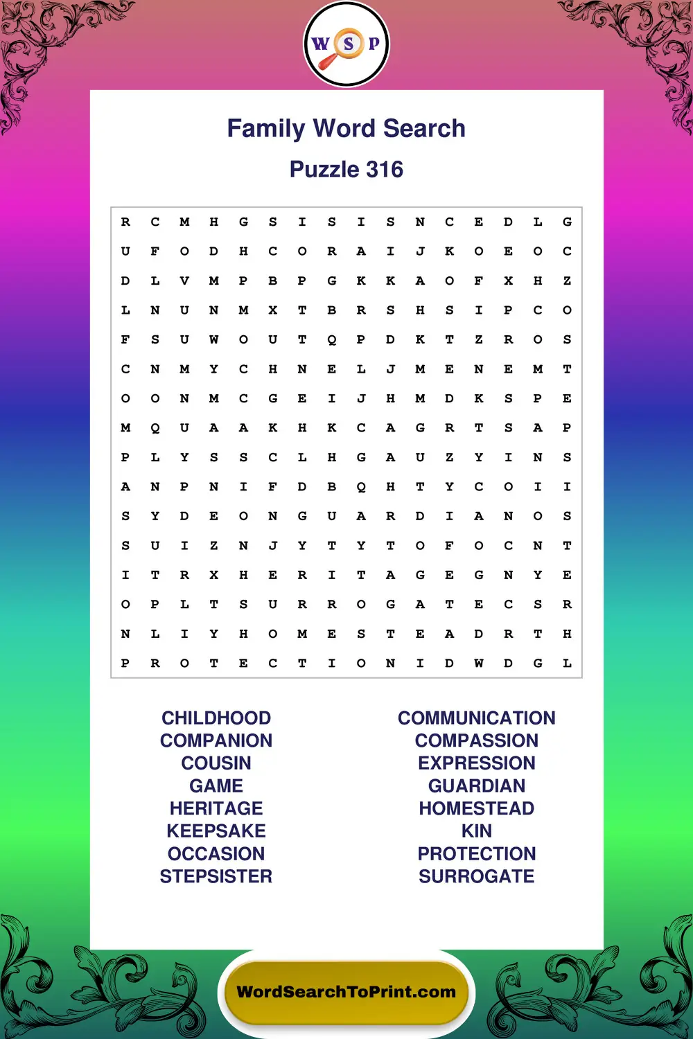 Family Word Search Puzzle 316