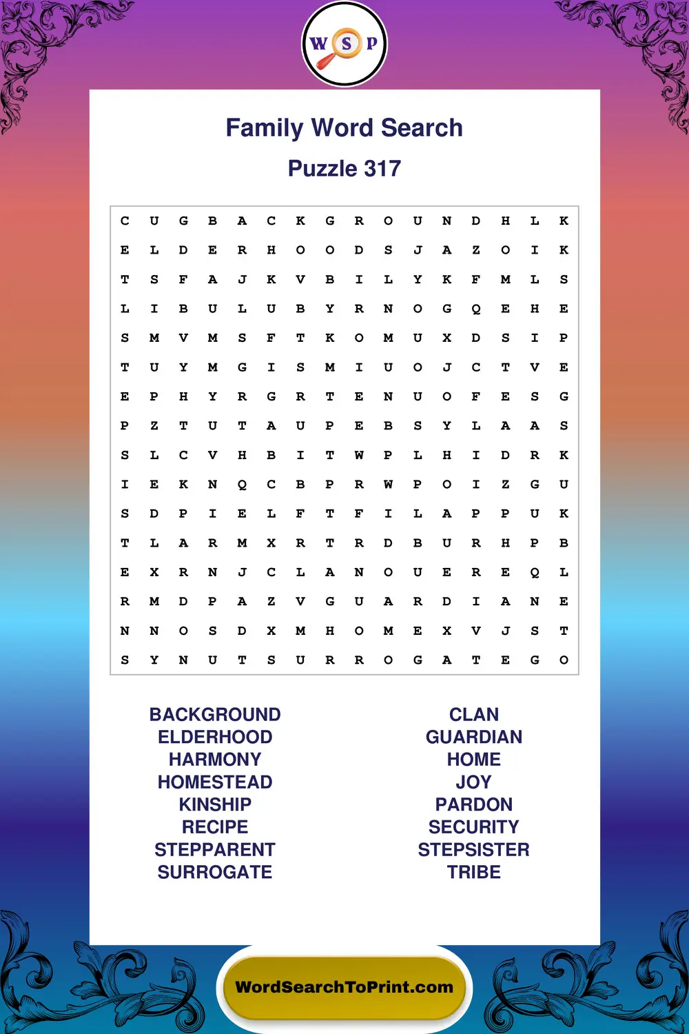 Family Word Search Puzzle 317