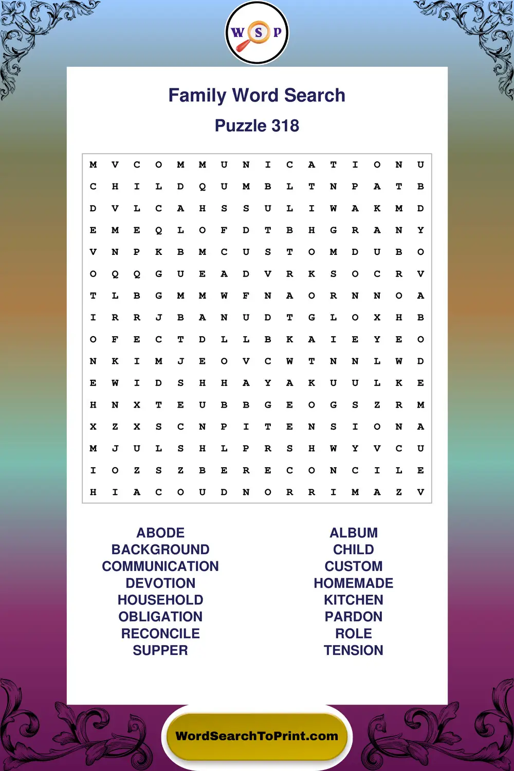 Family Word Search Puzzle 318
