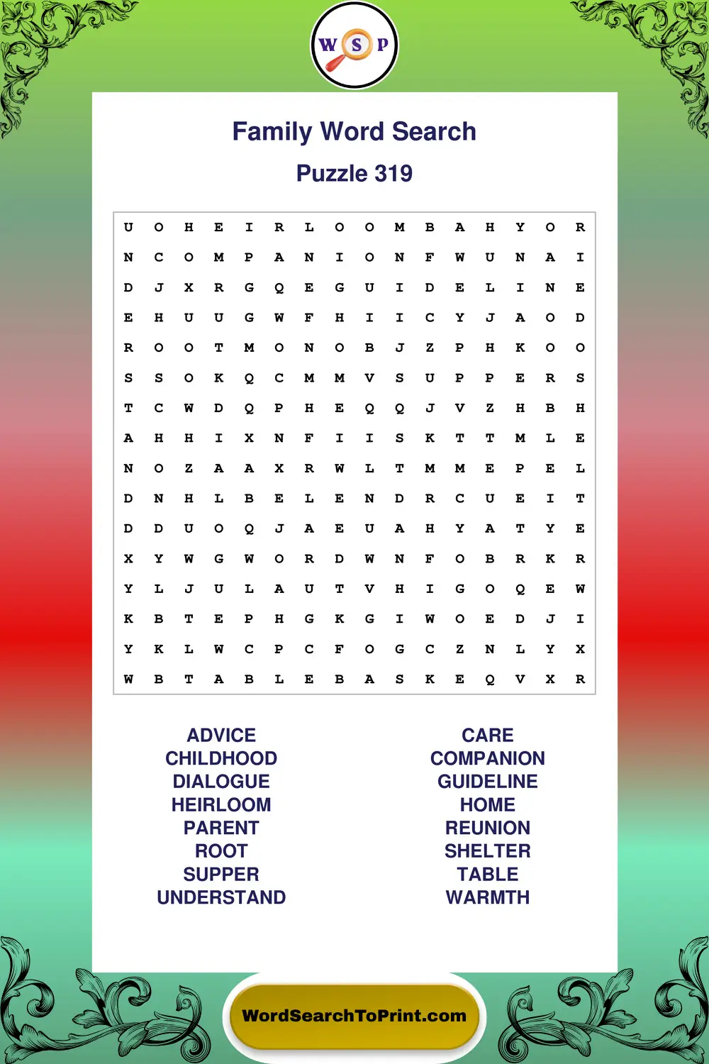 Family Word Search Puzzle 319